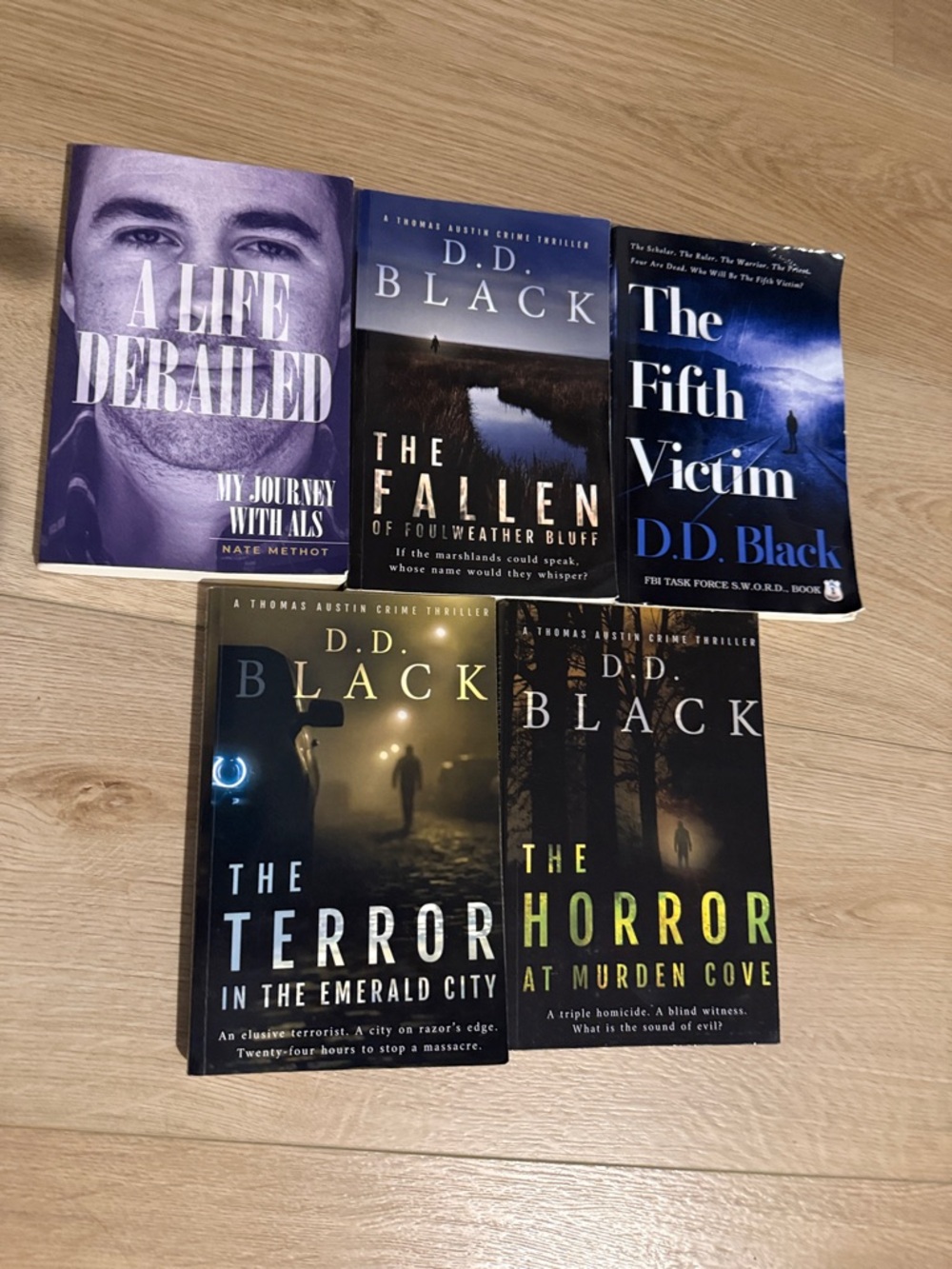 D.D. Black Thriller Book Lot and A Life Derailed autobiography